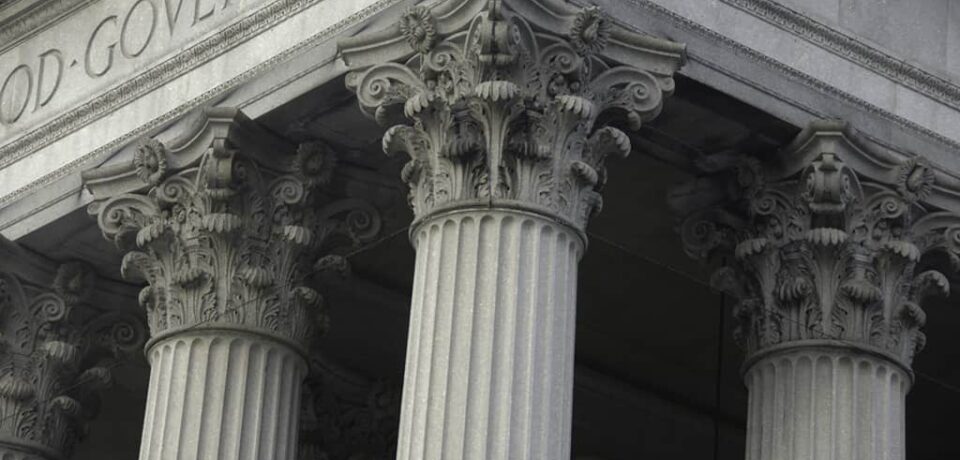 Corinthian columns on a government building in New York City