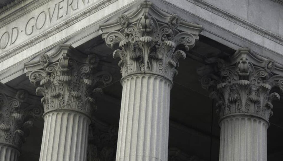 Corinthian columns on a government building in New York City